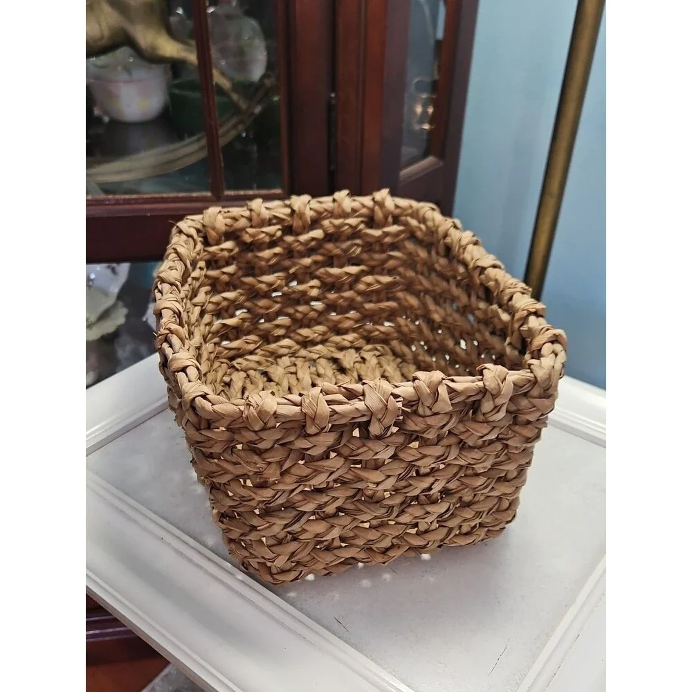 Woven Natural and Pastel Rectangular Storage Basket Set
